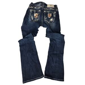 Y2K Miss Me Jeans 26 Womens Boot Cut Cow Hide Pockets Low Rise Western Rodeo